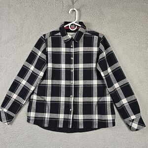 Orvis Jacket Womens Sz M Black Buffalo Plaid Shacket Flannel Fleece Lined Shirt